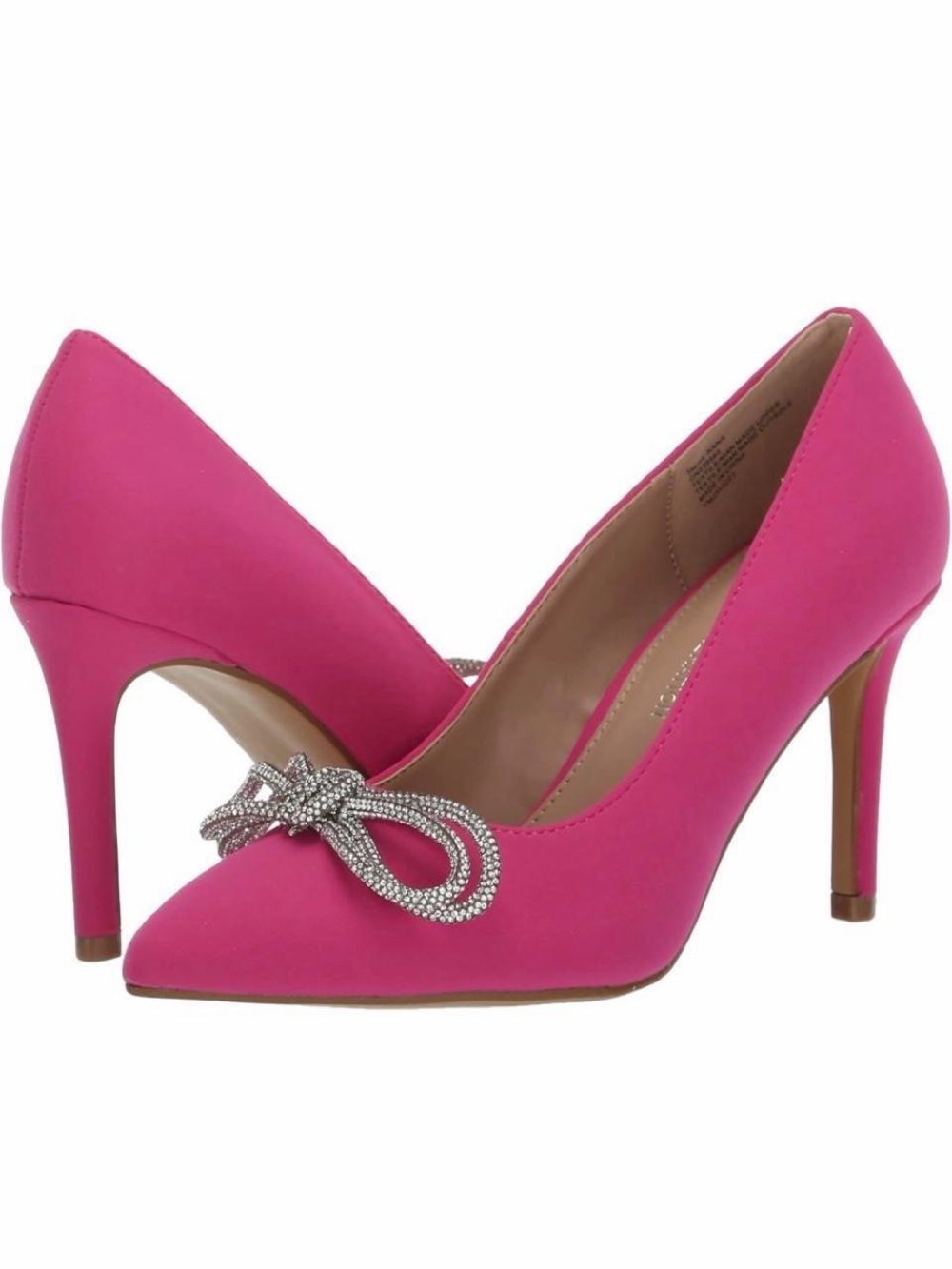 BCBGeneration Hot Pink Satin Pointed Pumps with Crystal Bow Accent